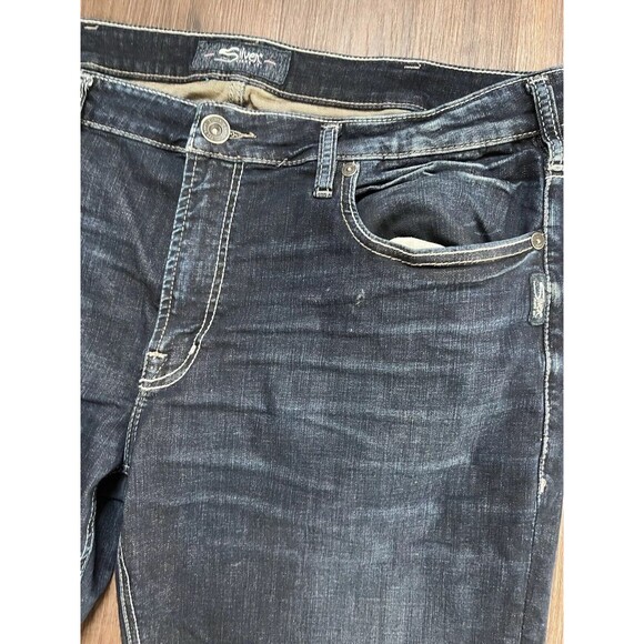 Silver Mens Jeans Grayson Dark Wash Distressed Grayson 38 X 30 Stretch - Picture 4 of 5